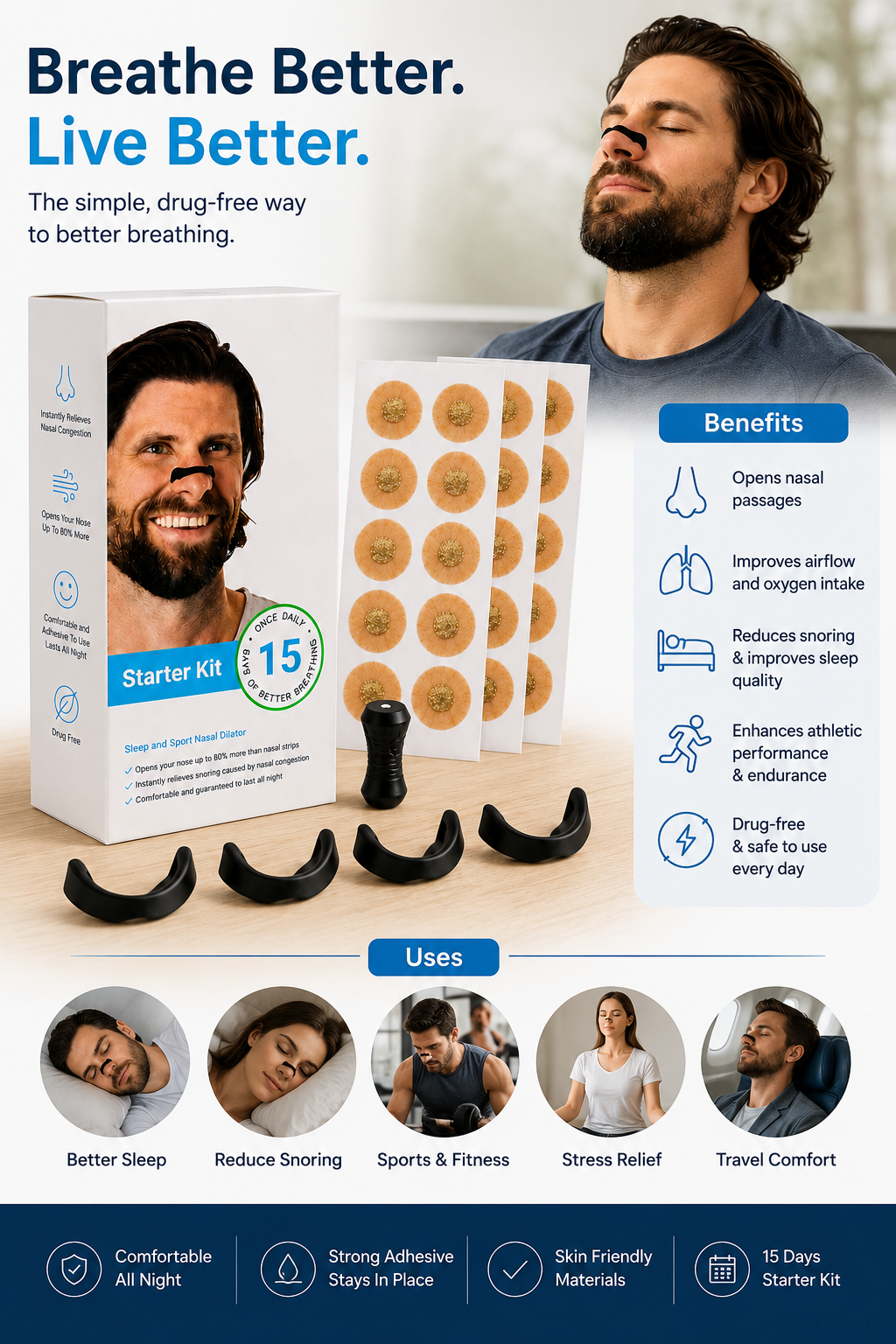 Nasal strips for breathing